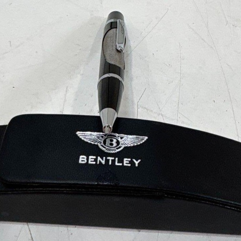 Bentley Luxury Ballpoint Pen Black Silver Tone Mesh Inlay with Case